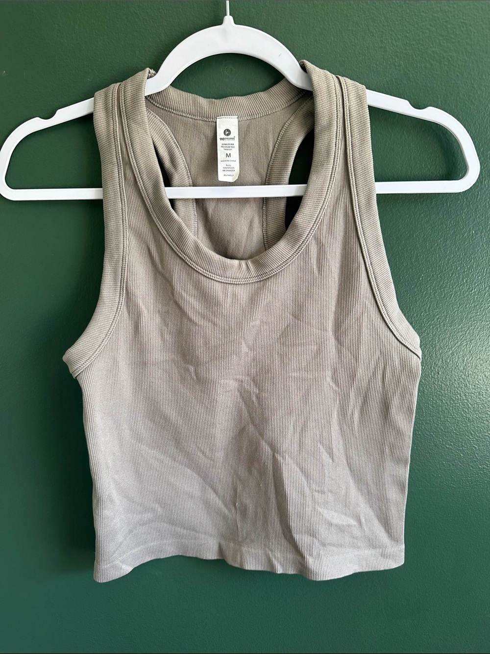 90 Degree By Reflex Neutral Taupe Ribbed Racerback Cropped Tank size M